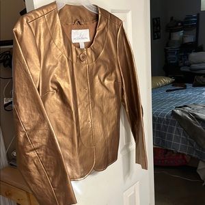 Jaclyn Smith Gold Blazer with Sleek Collarless Design